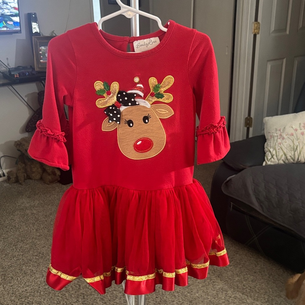 Emily Rose Red Reindeer Dress with Gold Accents SZ 4